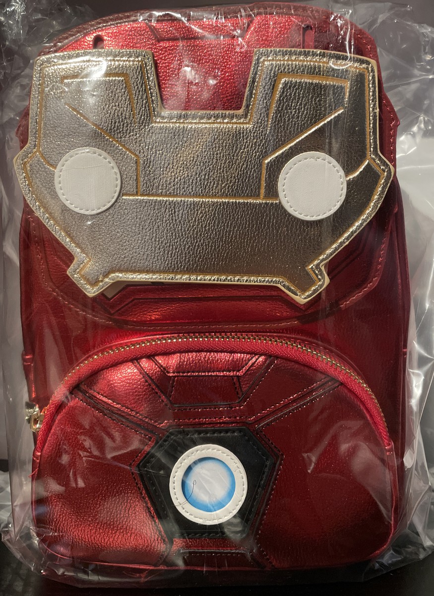 iron man loungefly mini backpack x Marvel Light Up Metallic Leather 9W x 10.5H x 4D (Please note Iron Man 15th Anniversary Cosplay