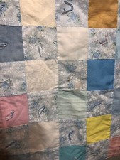 Vtg Patchwork Lap Quilt Hand Tied Baby Blanket TEXTURED Pastel 33x33  