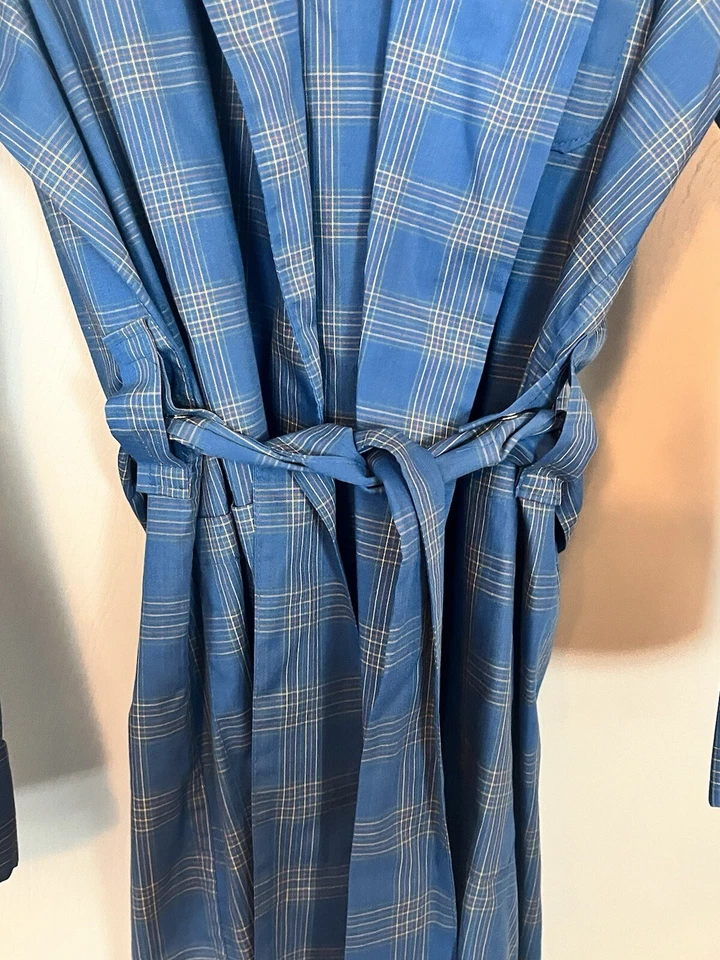 VTG 70s SEARS Perma Small 34/36 Blue Plaid Robe Lightweight Preppy Mens - Image 3 of 4