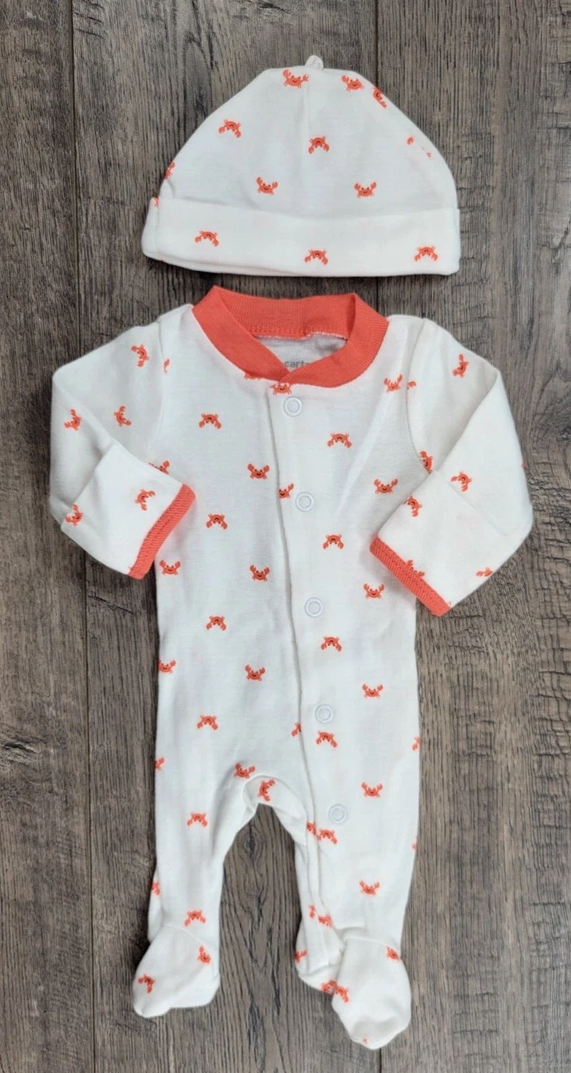 Baby Boy Clothes Nwot Carter's Preemie 2pc Crab Footed Outfit & Hat