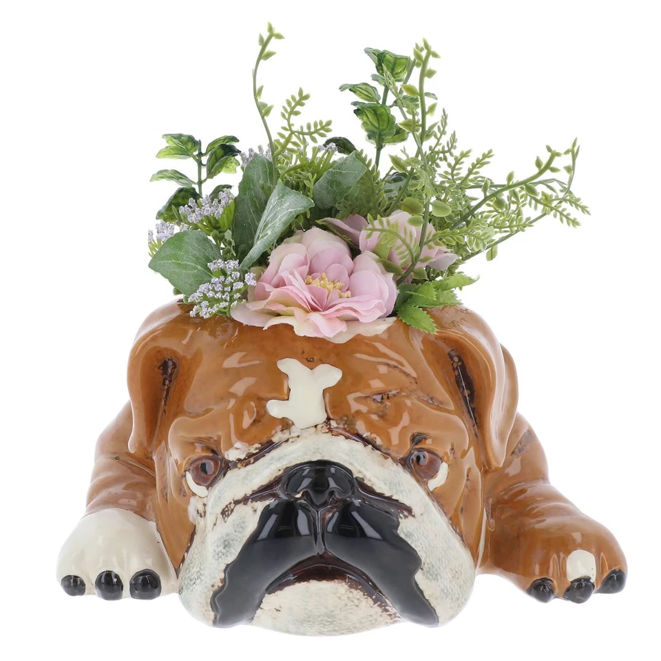 SHUDEHILL GIFTWARE Village Pottery Top Dog Planter - Beagle & Bulldog Indoor Dog Design Plant Pots