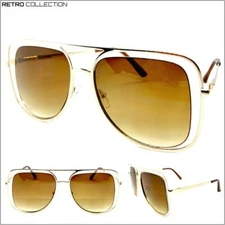 Men's or Women Classy Elegant Retro SUN GLASSES Large Rose Gold Frame Honey Lens
