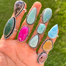 Amazonite Mix Gemstone 925 Sterling Silver Plated Wholesale Lot Design Rings
