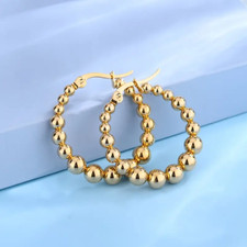 Golden Fashion 18K Gold Plated Hoop Earrings Women Gold Color Stainless Steel