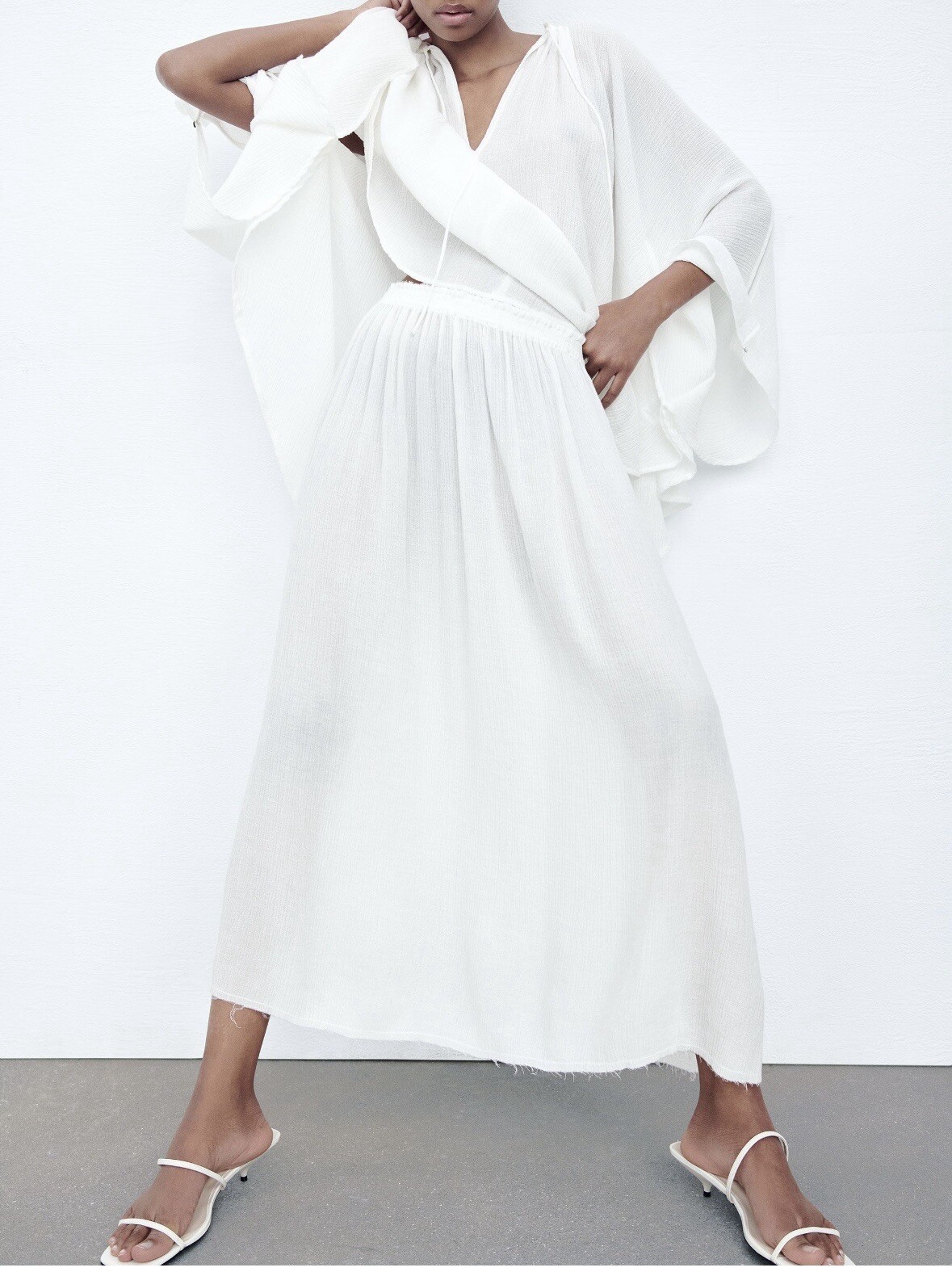 Zara Airy MIDI Skirt, White, Size Xs, NWT