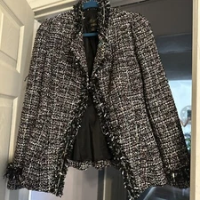 Nordstrom Mcginn  Multi Colored Tweed Jacket Size 8 Asymmetric Ribbon Chain Trim