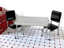 1950’s Dollhouse Miniature Black Kitchen Table & Chairs Set 1:12 Scale