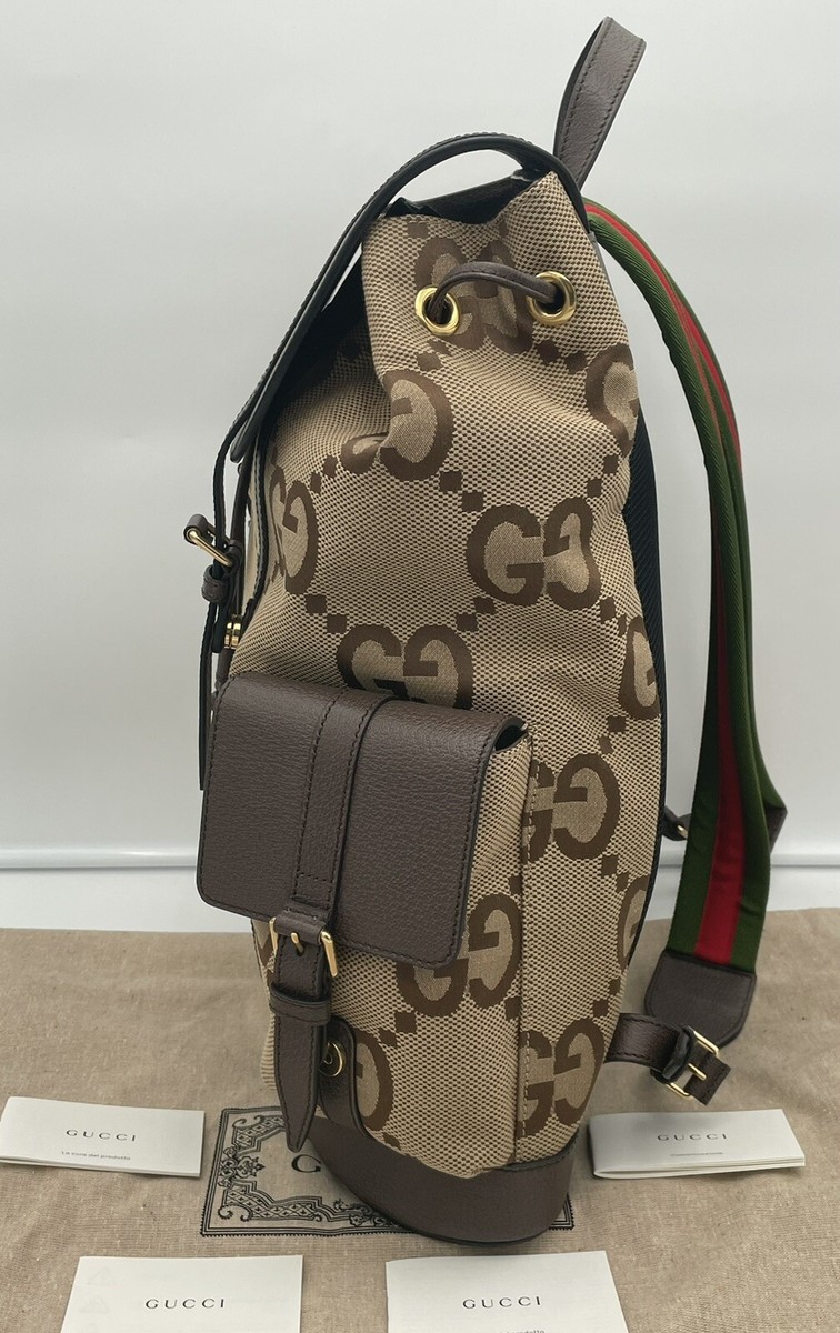 $3100 NEW Gucci Jumbo GG Backpack Bag Web Logo Brown Leather $3100 NEW Gucci Jumbo GG Backpack Bag Web Logo Brown Leather