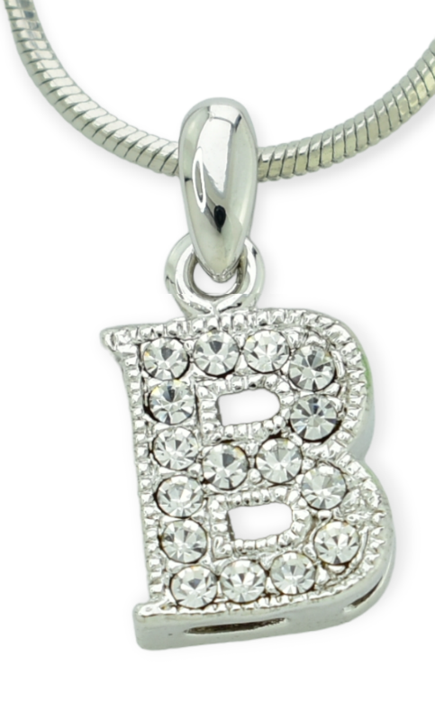 Swarovski Crystal B Initial Alphabet Pendant Necklace 18 Inch Chain