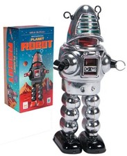 CHROME PLANET ROBOT TIN WINDUP WALKING ROBOT BY SCHYLLING NEW IN THE BOX