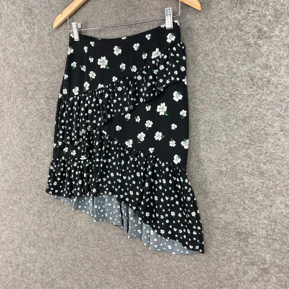 Falda H&M Mujer Talla 6 Negra Floral Cremallera Asimétrica 24935 Foto 2 de 4