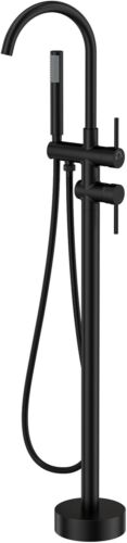 Matte Black High Flow FreeStanding Tub Filler Faucet Floor Mount Handheld Showe