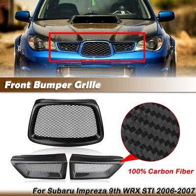 Carbon Fiber Front Bumper Grill Grille For Subaru Impreza 9th WRX STI 2006-2007