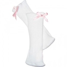 White Knee-High Socks with Pink Bows Fits 18inch Dolls