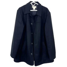 J. Crew Men's Coat Wool Blend Black Button Down Jacket Long Sleeves Size Large