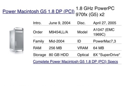 Apple POWER MAC G5 (Model: A1047/EMC No.1969C) With Power Cord