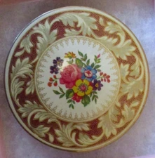 Vintage Stratton England Powder Compact Red Gold Floral w puff & sifter