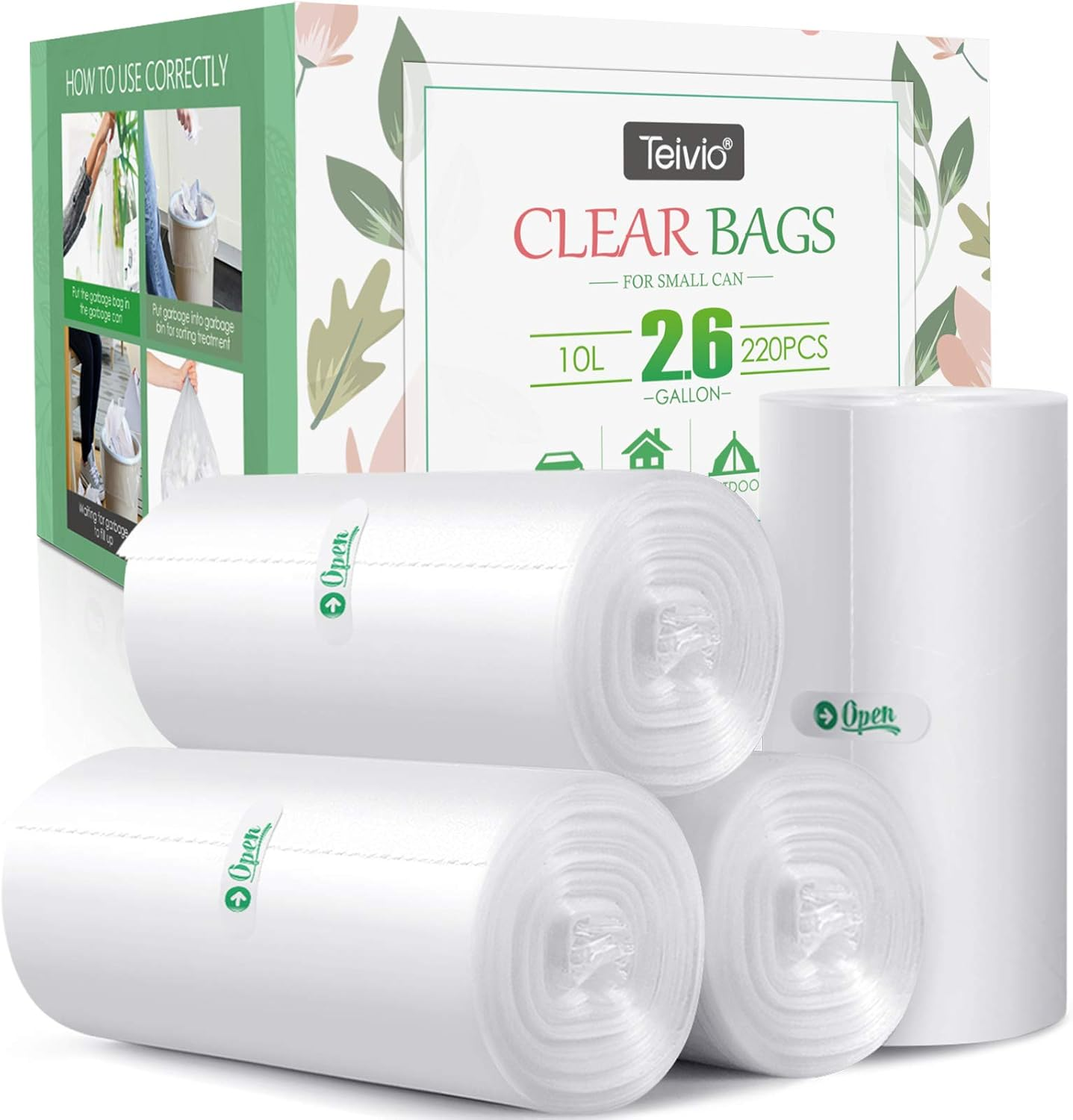 2.6 Gallon 220 Counts Strong Trash Bags Garbage Bags by , Bathroom Trash Can Bin