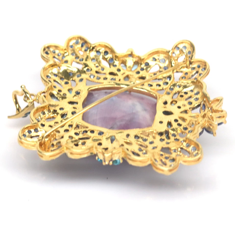 Natural 20 X 24 mm Purplish-Pink Ruby Sapphire Topaz Tanzanite Brooch 925 Silver - Image 4 of 4