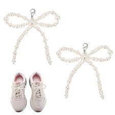 2 Pcs Pearl Bow Shoe Charm Pearl Bowknot Shoe Decoration, Beige