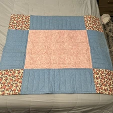 Cute Hand Made Vintage Baby Crib Blanket Denim And Country Hearts 38.5 X 32.5”