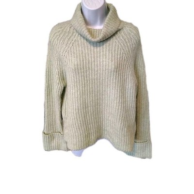No Comment Womans Cropped Sweater Size Large Cowl Neck Mint Green Pullover 