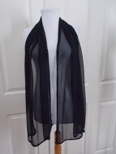 Ladies Sheer Black w/ Beaded Trim Long Rectangle Evening Scarf Wrap