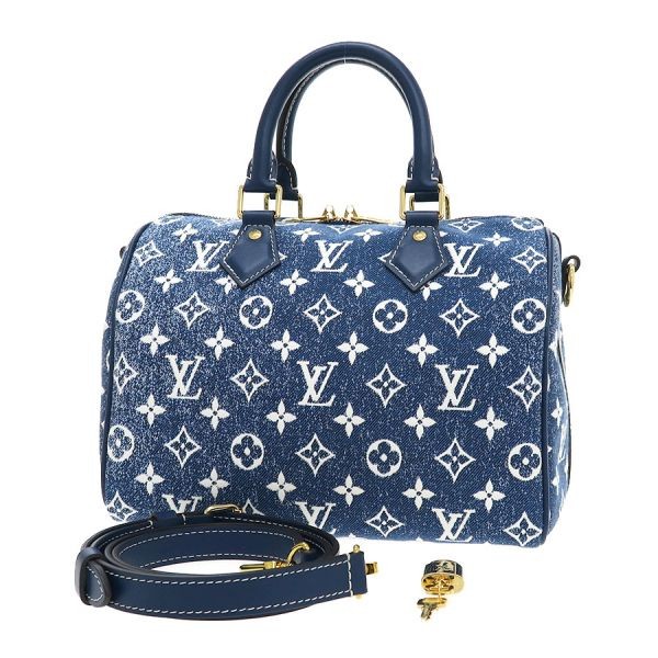 AUTH LOUIS VUITTON DENIM SPEEDY BANDOULIERE 25 M59609 NAVY WOMANS