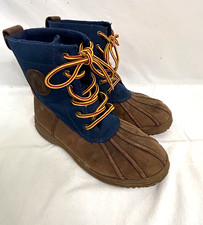 Ralph Lauren Polo Youth Sz 4 Synthetic Leather Boots Blue/Brown Lace Logo