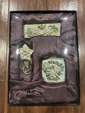 Argento SC Square COMPACT w MIRROR & SLOT Compartment SILVER TONE & CRYSTALS