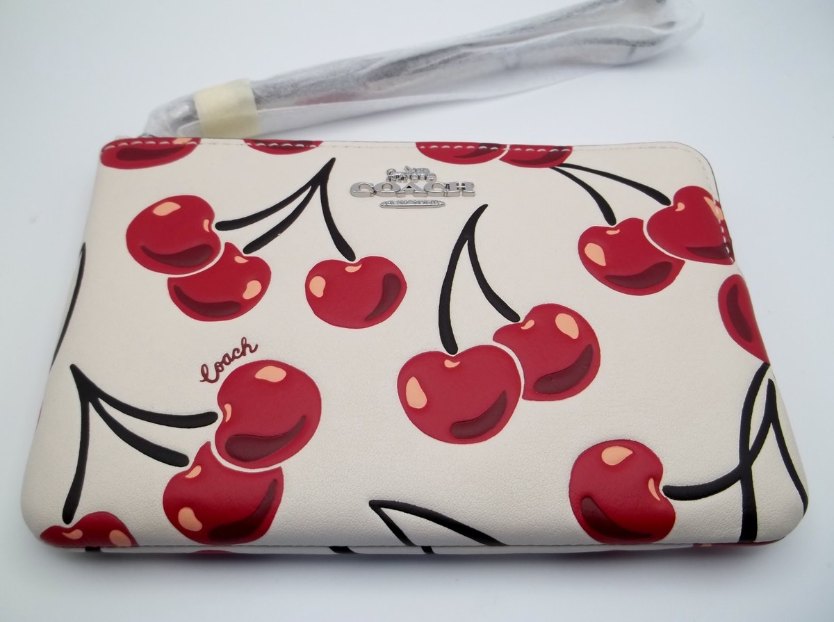 Coach Women's Corner Zip Wristlet with Cherry/Silver Multi Color