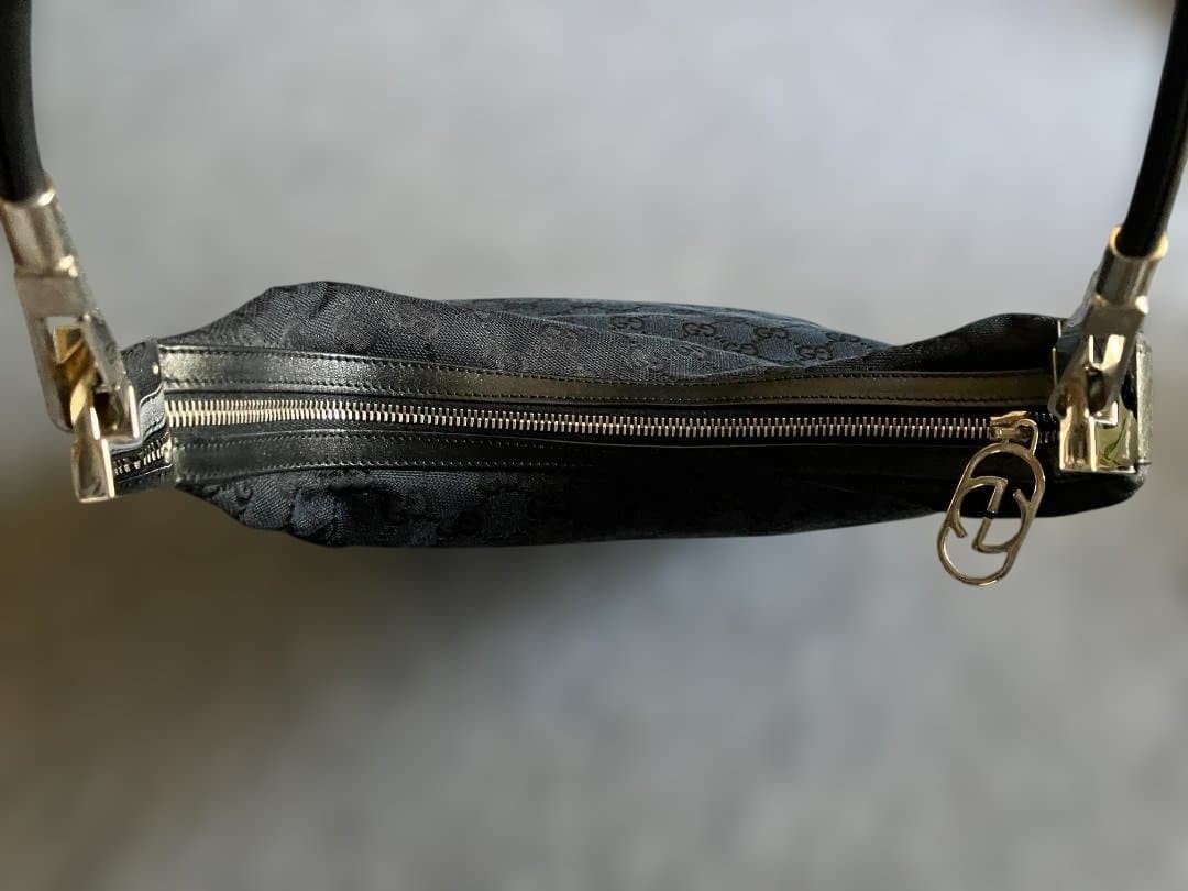 Excellent Rare GUCCI Hand One Shoulder Bag GG Black Canvas Old image 4