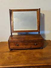 Antique Wooden Shaving Mirror Vanity Top W/Bowed Drawer Dovetail 16" x 14"