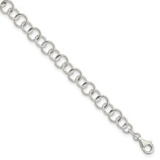 Sterling Silver 10 inch Polished Fancy Link Anklet Womens