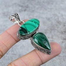 Malachite Gemstone Handmade 925 Steling Silver Jewelry Pendant 2.64