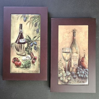 Vintage Wine Decor Plaques Painted Ceramic Tile and Wood, Chianti & White 2004