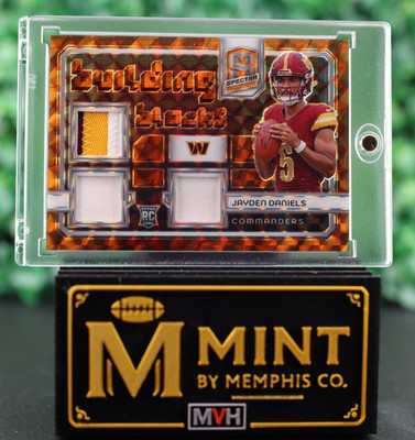 JAYDEN DANIELS 2024 SPECTRA RC BUILDING BLOCKS TRIPLE PATCH /10 ORANGE SSP