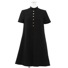 GUCCI GG Interlocking Metal Buttons Glitter Tweed Dress S/S Women Size 36 Black