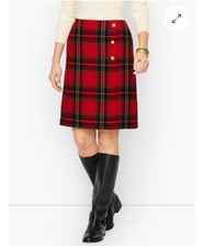 Talbots Tartan Plaid Skirt Women 12 Red A-Line Above Knee Side Zip Lined Classic