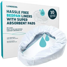 Lunderg Bedpan Liners with Super Absorbent Pads - Value Pack 30 Count - Medical