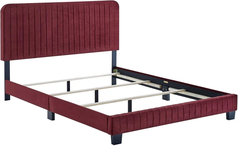 Modway Celine Channel Tufted Velvet Twin Bed With Maroon Finish MOD-6332-MAR - Image 3 of 4