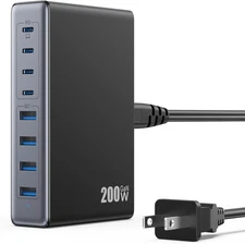 200W USB C Charger Block,Gan IV Charging Station 8 Ports,Qc4.0 Fast Charging Sta