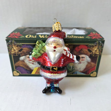 Old World Christmas Mid Century Style Santa Glass Blown Ornament Tree Gift Box