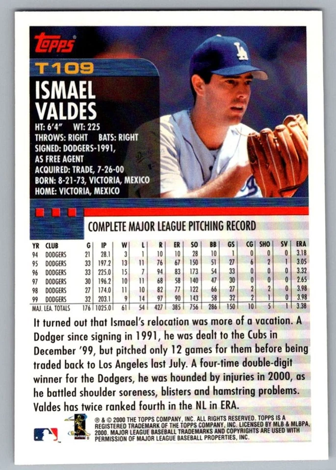 2000 Topps Traded & Rookies Ismael Valdes Los Angeles Dodgers #T109 — 第 2/2 张图片
