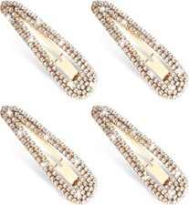 4 PCS Rhinestone Water Drop Hair Clips Gold Crystal Barrettes Wedding