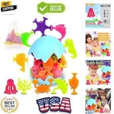 Suction Bath Toys for Kids, 18 Pcs Ocean Animal Suction Cup Toys with Eggshel...