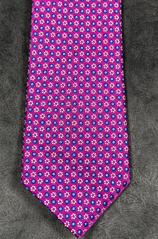 TED BAKER London Men's 100% Silk Tie Pink Blue Floral Geometric Pattern 58/2.75 - Image 4 of 4