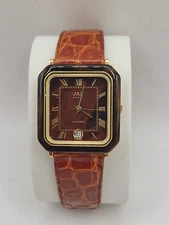 Jaz Paris Women Brown Dress Leather Date Quartz Analog rare new battery