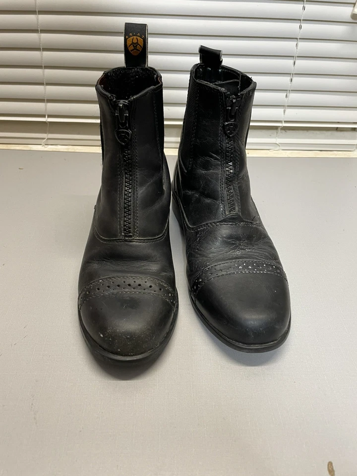 ARIAT Kinder Paddockstiefel mit Reißverschluss schwarz Leder Größe 2 Stil 50505 