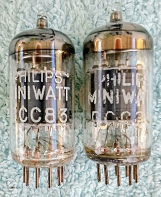 2x Vintage Elektronenröhre/PHILIPS MINIWATT - Typ ECC83/Ring-Getter/gepr./(N)OS 